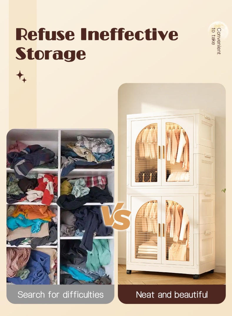 خزانة ملابس أطفال قابلة للتكديس، خزانة ملابس أطفال محمولة قابلة للطي مزودة بعجلات، خزانة تخزين كبيرة السعة مصنوعة من مادة البولي بروبيلين لغرفة النوم - Image 2